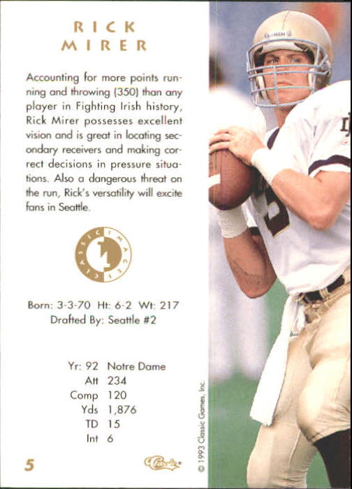 1993-94 Images Four Sport #5 Rick Mirer back image