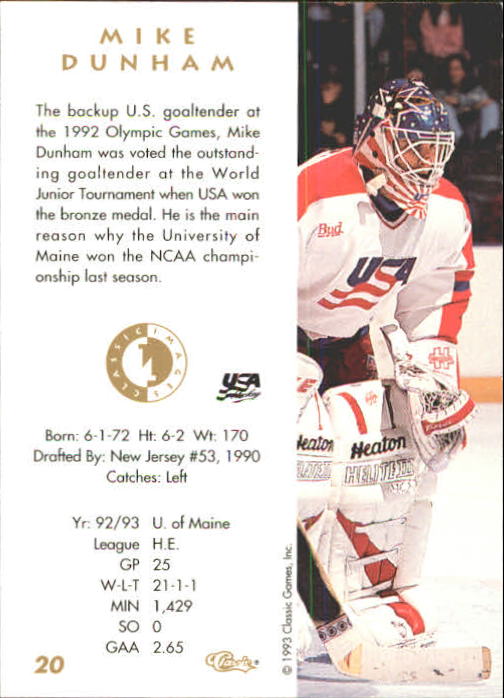 1993-94 Images Four Sport #20 Mike Dunham back image