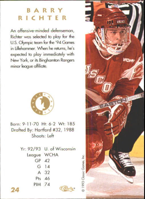 1993-94 Images Four Sport #24 Barry Richter back image
