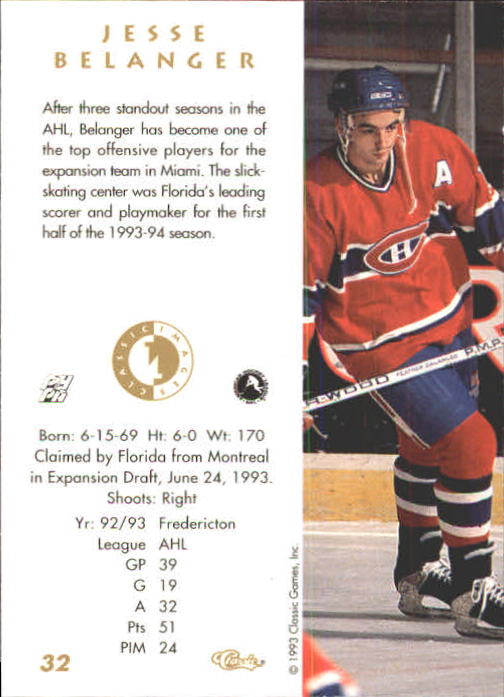 1993-94 Images Four Sport #32 Jesse Belanger back image