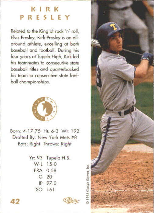 1993-94 Images Four Sport #42 Kirk Presley back image