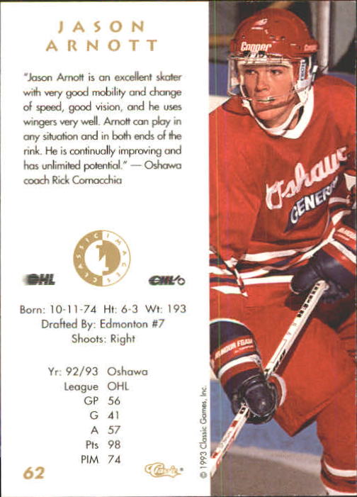 1993-94 Images Four Sport #62 Jason Arnott back image