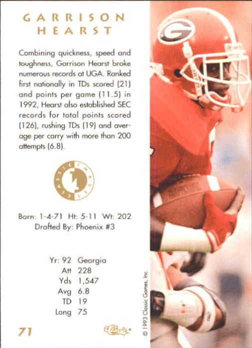 1993-94 Images Four Sport #71 Garrison Hearst back image