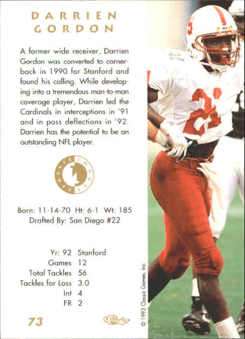 1993-94 Images Four Sport #73 Darrien Gordon back image