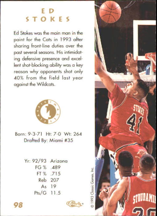 1993-94 Images Four Sport #98 Ed Stokes back image