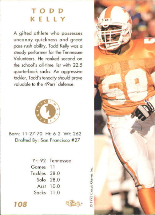 1993-94 Images Four Sport #108 Todd Kelly back image
