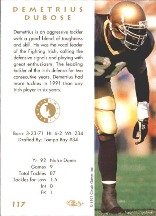 1993-94 Images Four Sport #117 Demetrius DuBose back image