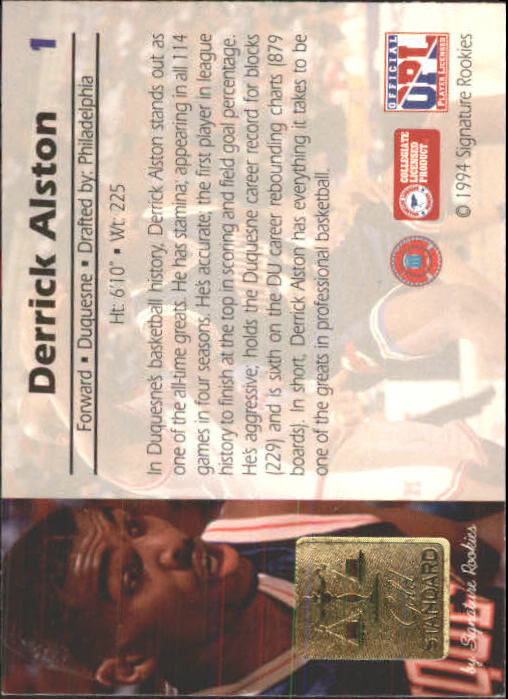1994 Signature Rookies Gold Standard #1 Derrick Alston back image
