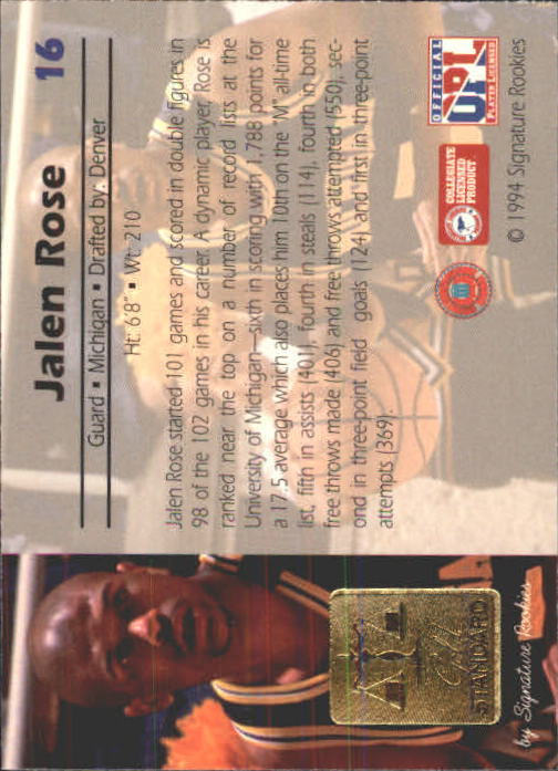1994 Signature Rookies Gold Standard #16 Jalen Rose back image