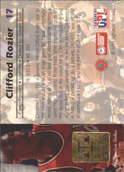 1994 Signature Rookies Gold Standard #17 Clifford Rozier back image