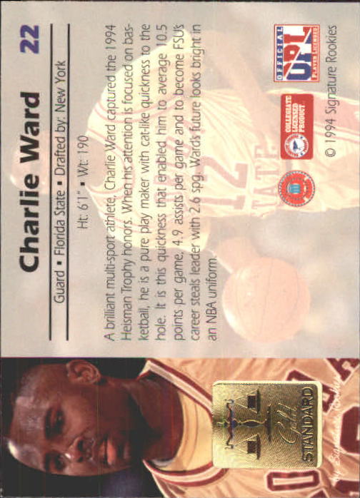 1994 Signature Rookies Gold Standard #22 Charlie Ward back image