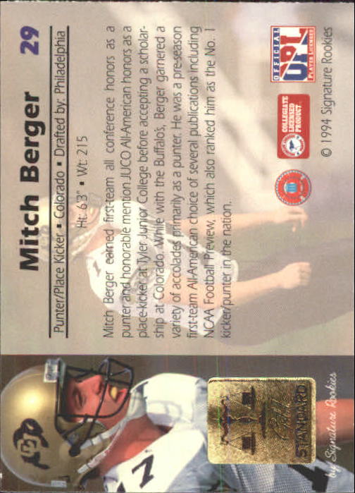 1994 Signature Rookies Gold Standard - #29 Mitch Berger (RC)