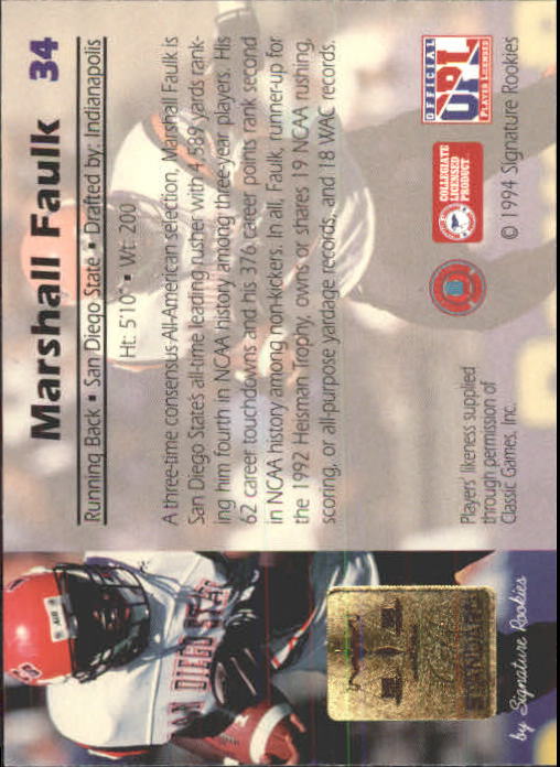1994 Signature Rookies Gold Standard #34 Marshall Faulk back image