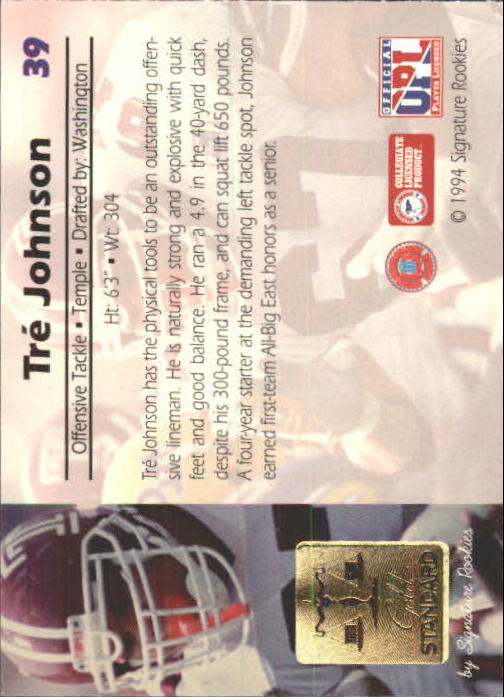 1994 Signature Rookies Gold Standard #39 Tre Johnson back image
