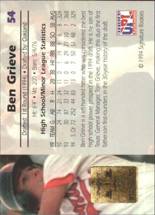 1994 Signature Rookies Gold Standard #54 Ben Grieve back image