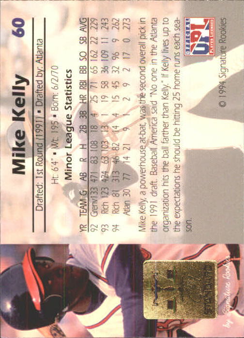 1994 Signature Rookies Gold Standard #60 Mike Kelly back image