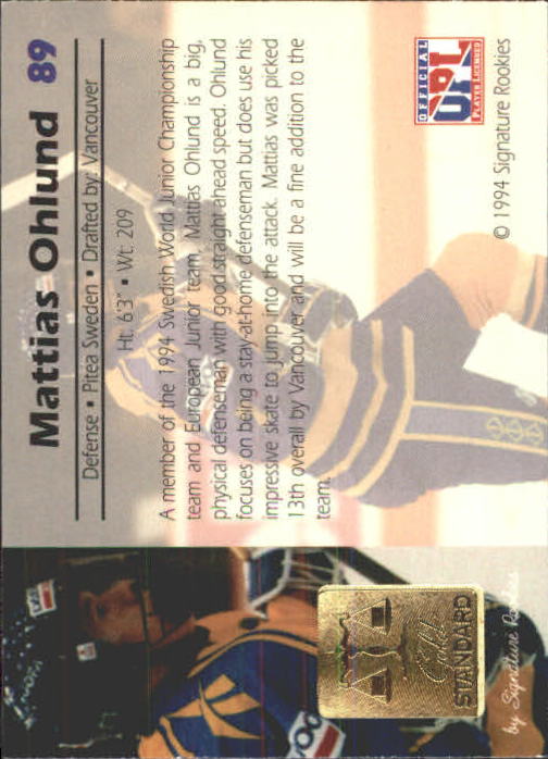 1994 Signature Rookies Gold Standard #89 Mattias Ohlund back image