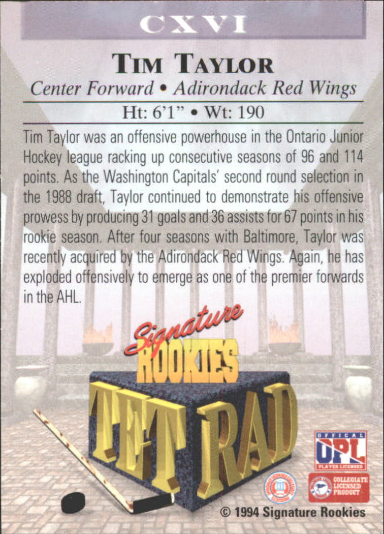 1994 Signature Rookies Tetrad #116 Tim Taylor back image