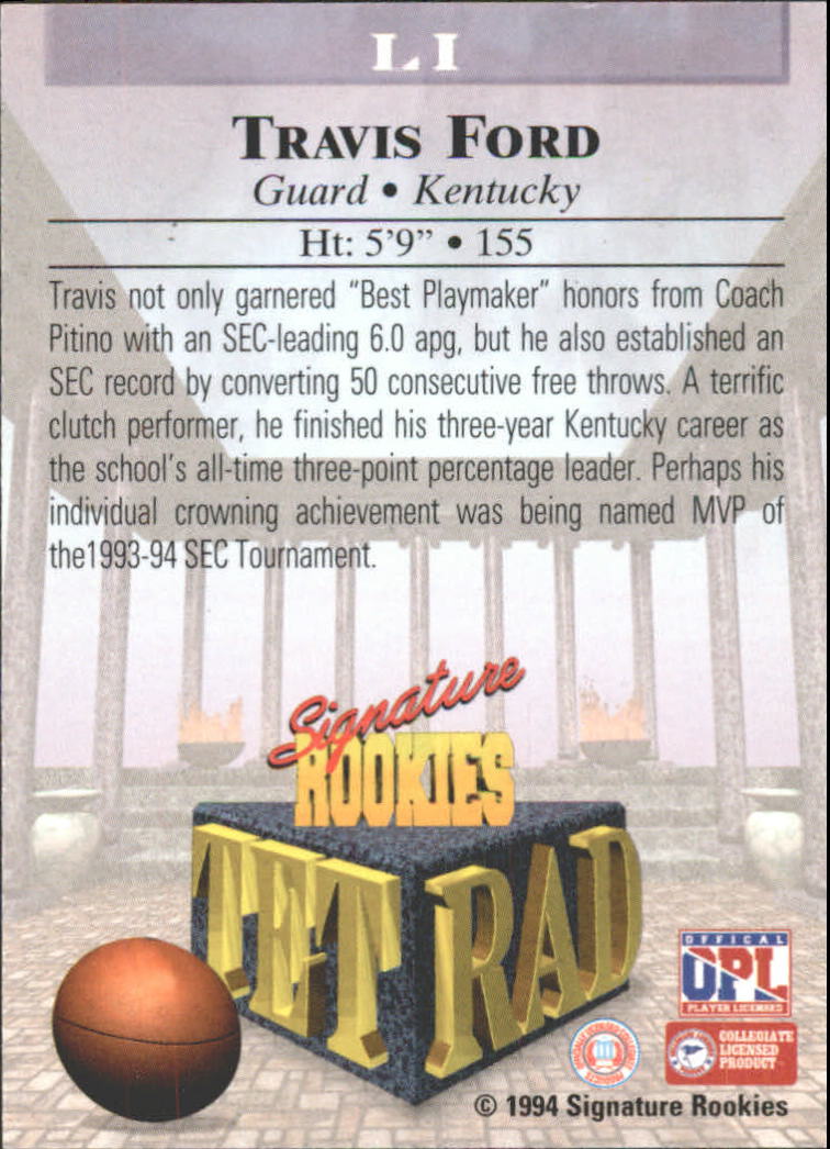 1994 Signature Rookies Tetrad Autographs #51 Travis Ford back image