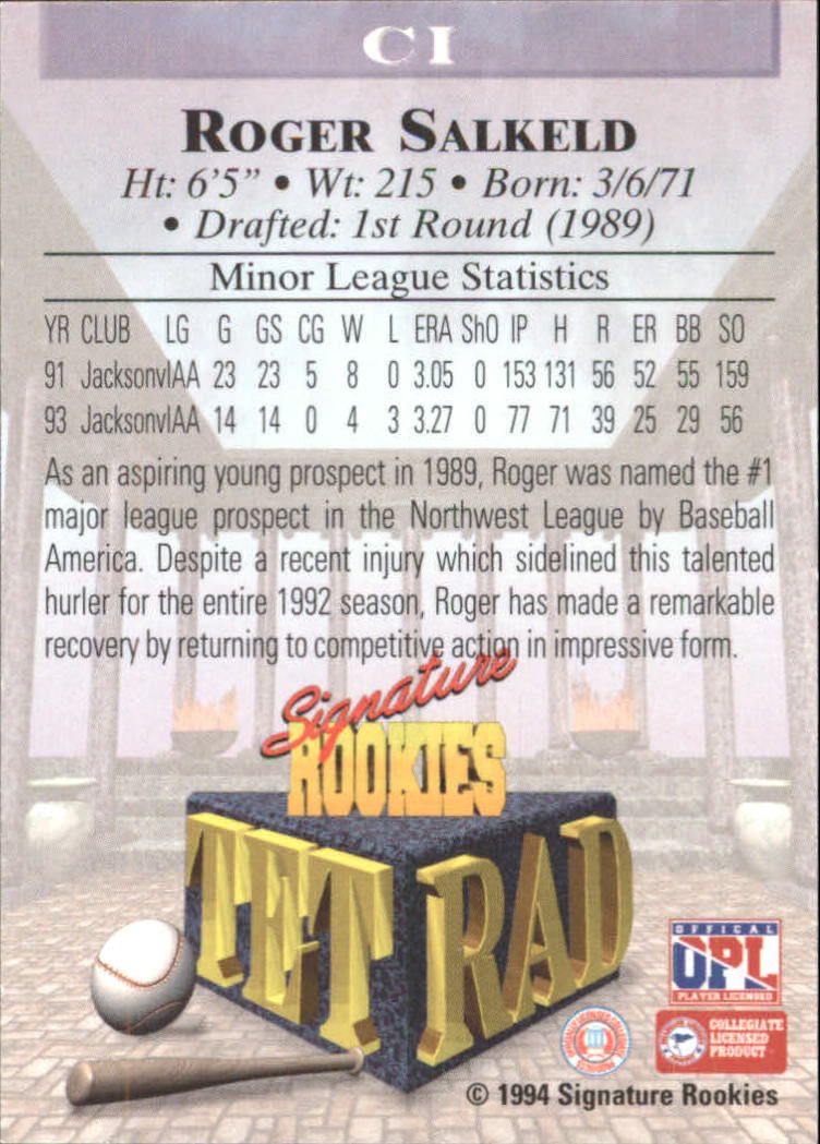 1994 Signature Rookies Tetrad Autographs #101 Roger Salkeld back image