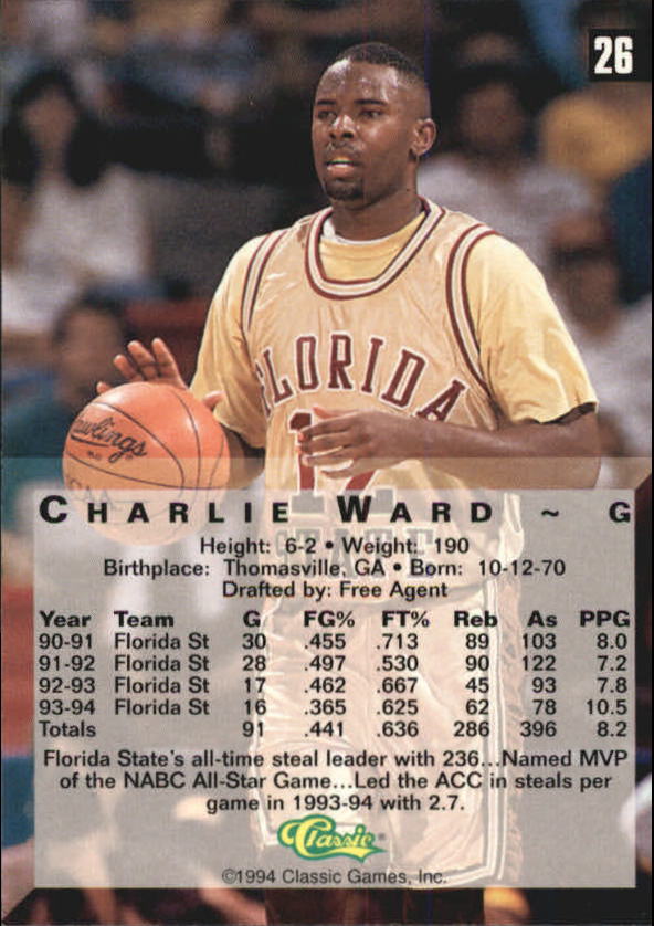 1994 Classic Four Sport #26 Charlie Ward back image