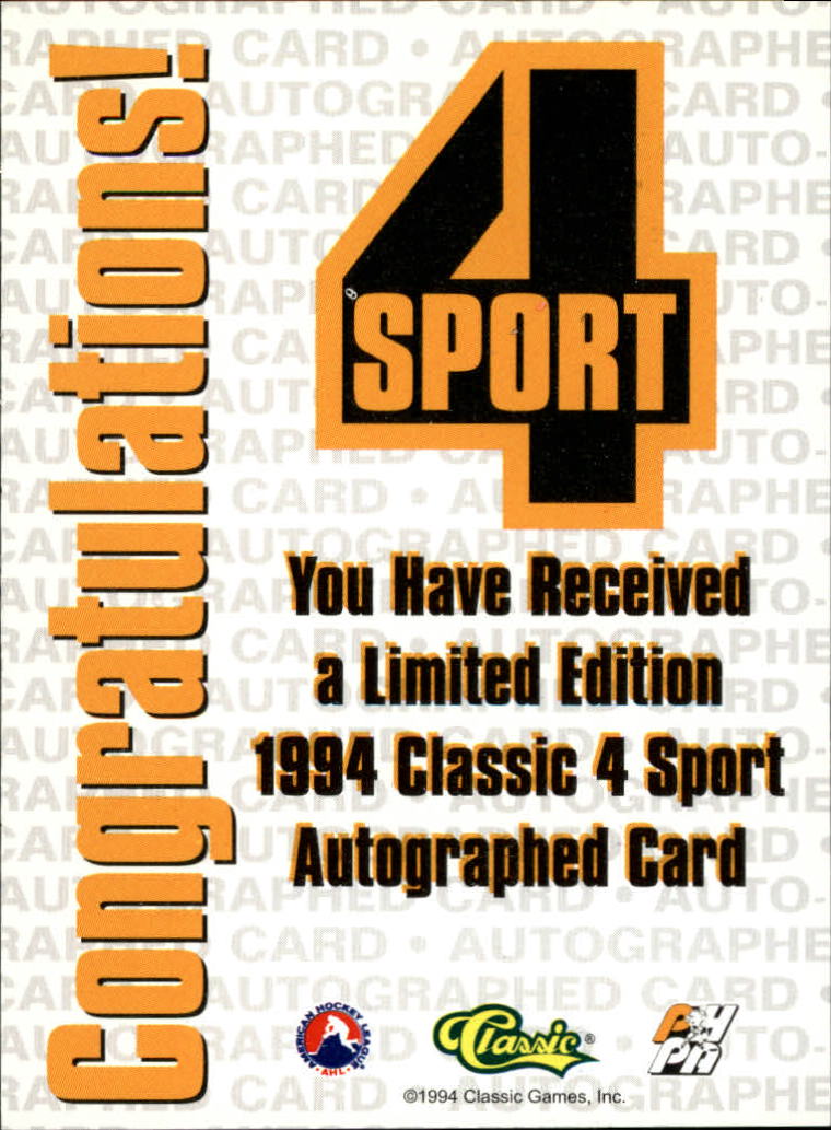 1994 Classic Four Sport Autographs #148A Mike Dunham/2960 back image