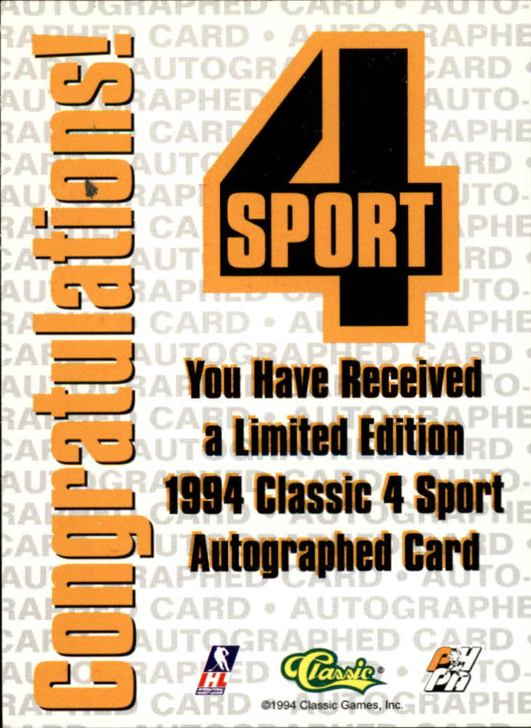 1994 Classic Four Sport Autographs #156A Greg Andrusak/2970 back image