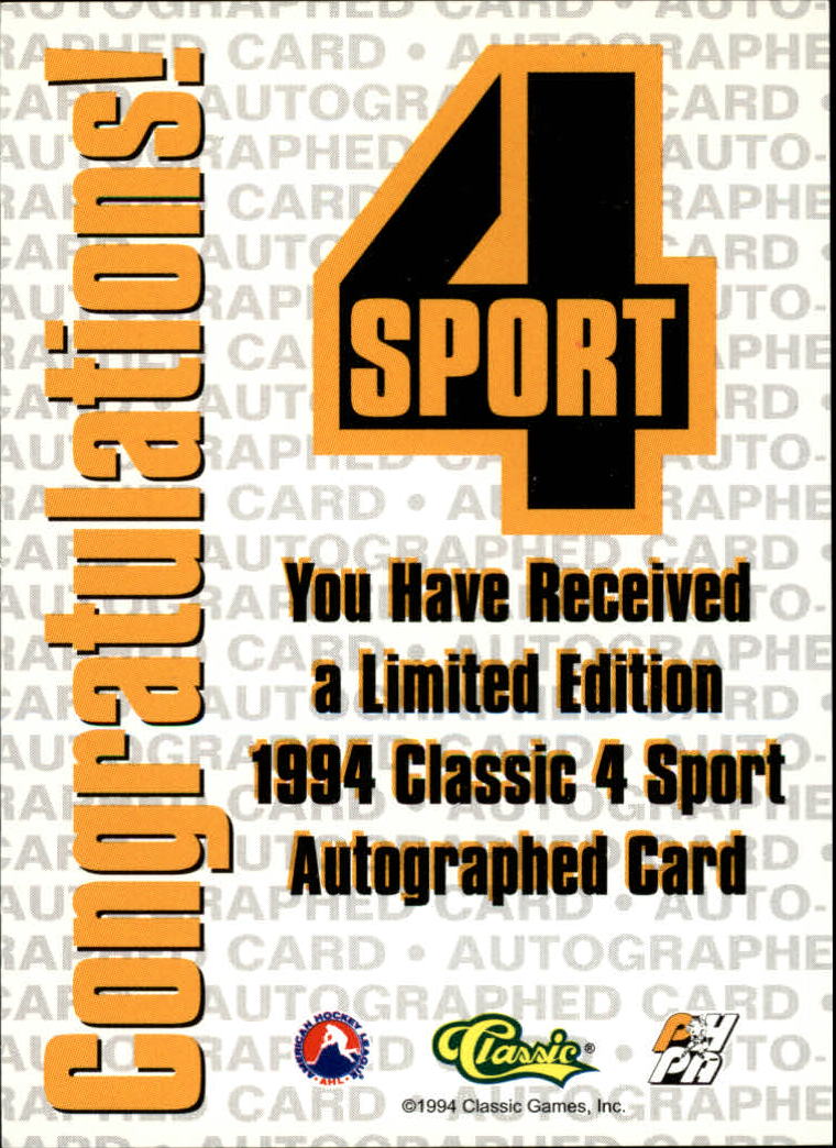 1994 Classic Four Sport Autographs #157A Denis Metlyuk/2960 back image