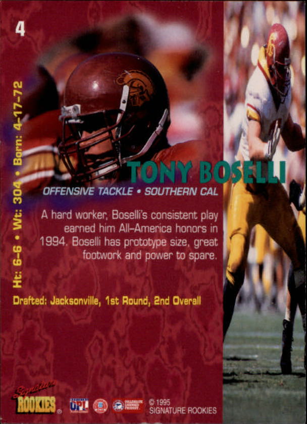 1995 Signature Rookies Tetrad #4 Tony Boselli back image