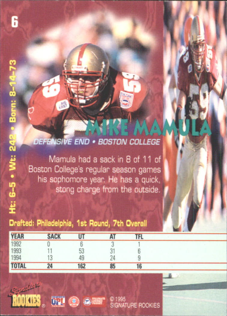 1995 Signature Rookies Tetrad #6 Mike Mamula back image