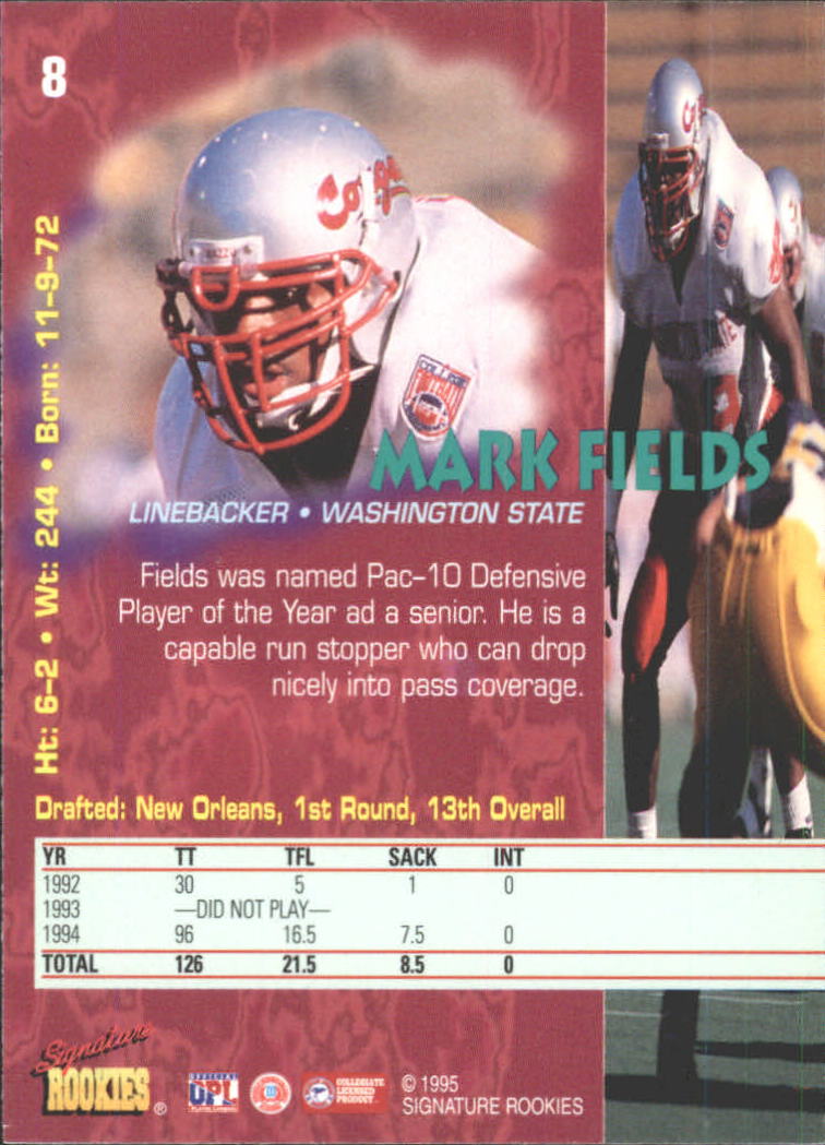 1995 Signature Rookies Tetrad #8 Mark Fields back image