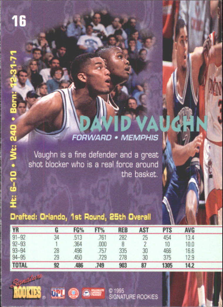1995 Signature Rookies Tetrad #16 David Vaughn back image