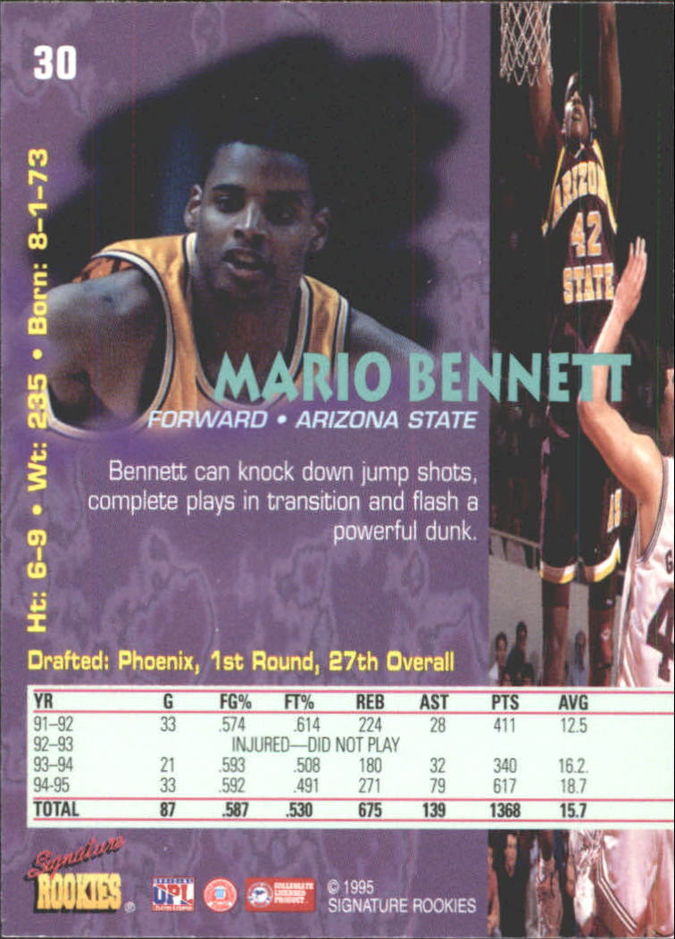 1995 Signature Rookies Tetrad #30 Mario Bennett back image