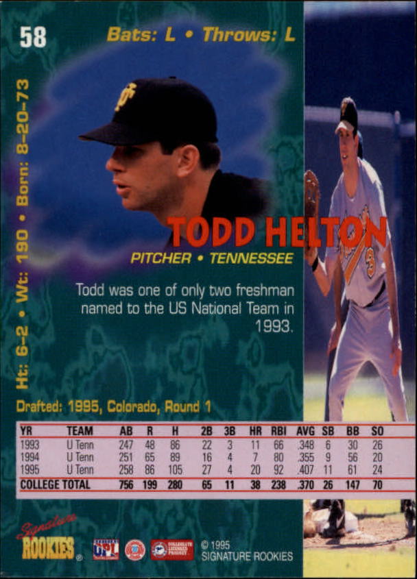 1995 Signature Rookies Tetrad #58 Todd Helton back image