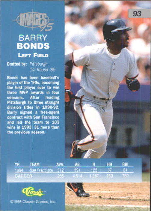 1995 Images Four Sport #93 Barry Bonds back image