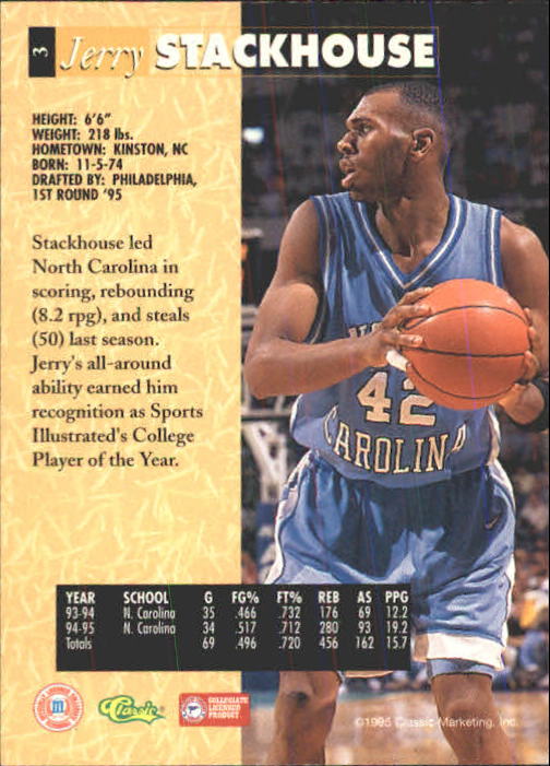 1995 Classic Five Sport #3 Jerry Stackhouse back image