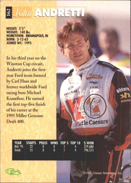 1995 Classic Five Sport #162 John Andretti back image