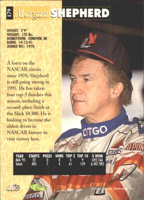 1995 Classic Five Sport #179 Morgan Shepherd back image