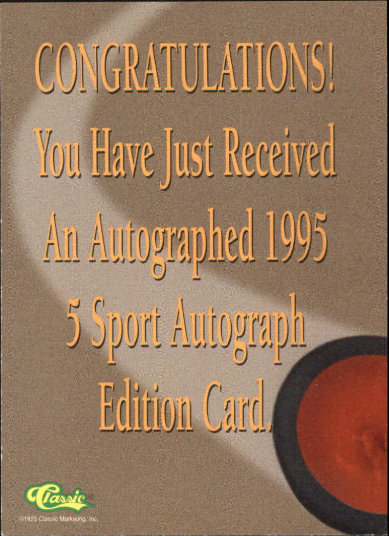 1995 Classic Five Sport Autographs #137 Petr Sykora SP back image