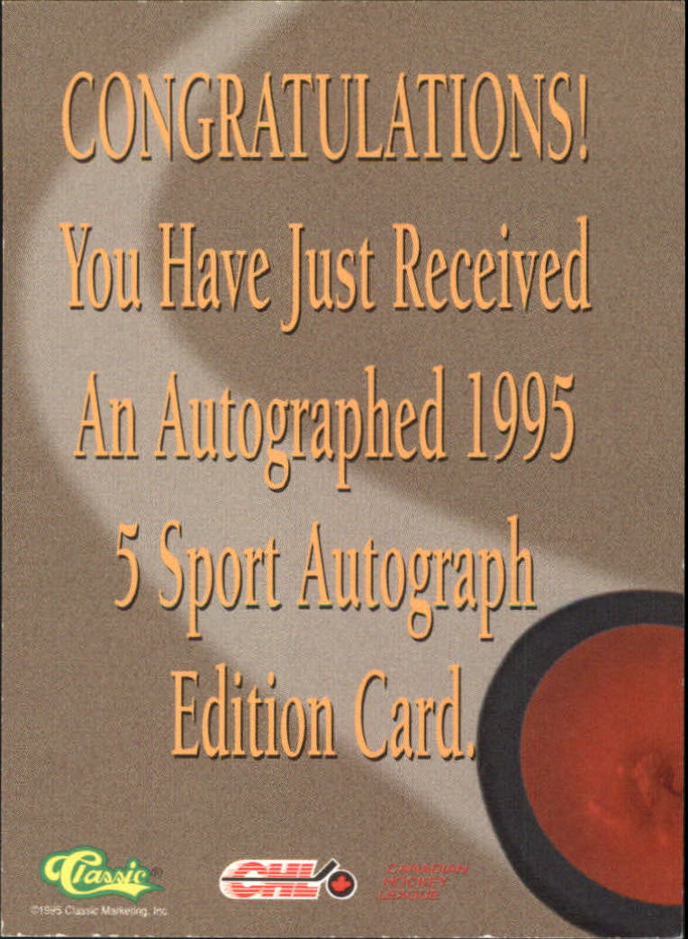 1995 Classic Five Sport Autographs #155 Denis Smith back image