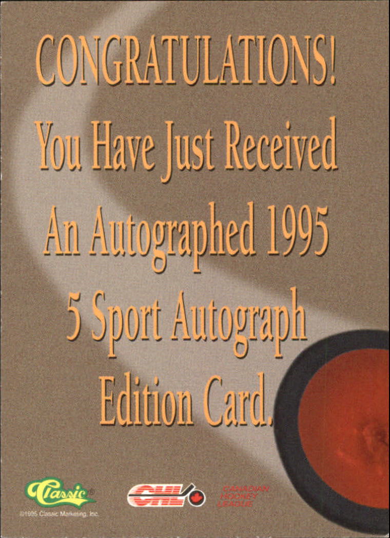 1995 Classic Five Sport Autographs #158 Shane Kenny back image