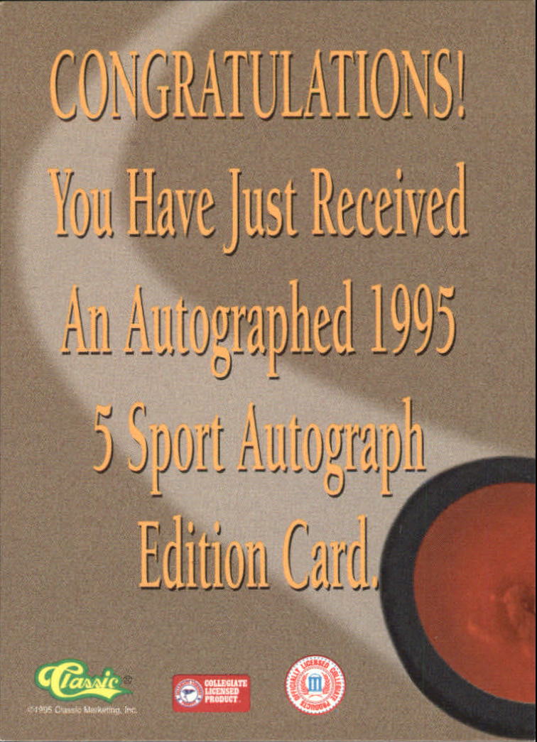 1995 Classic Five Sport Autographs #141 Kaj Linna back image