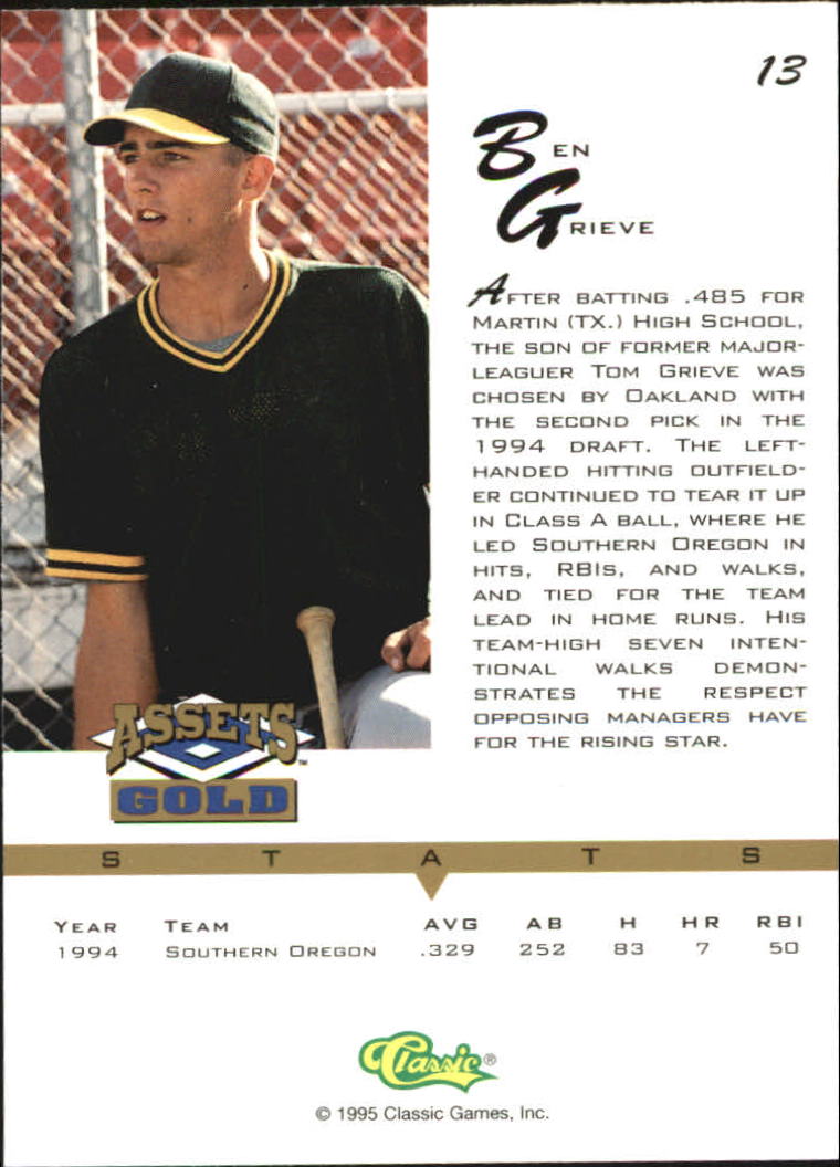 1995 Assets Gold #13 Ben Grieve back image