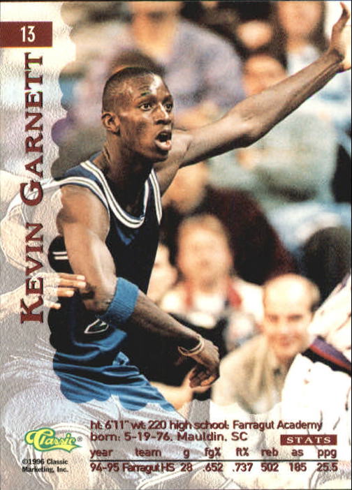 1996 Assets #13 Kevin Garnett back image