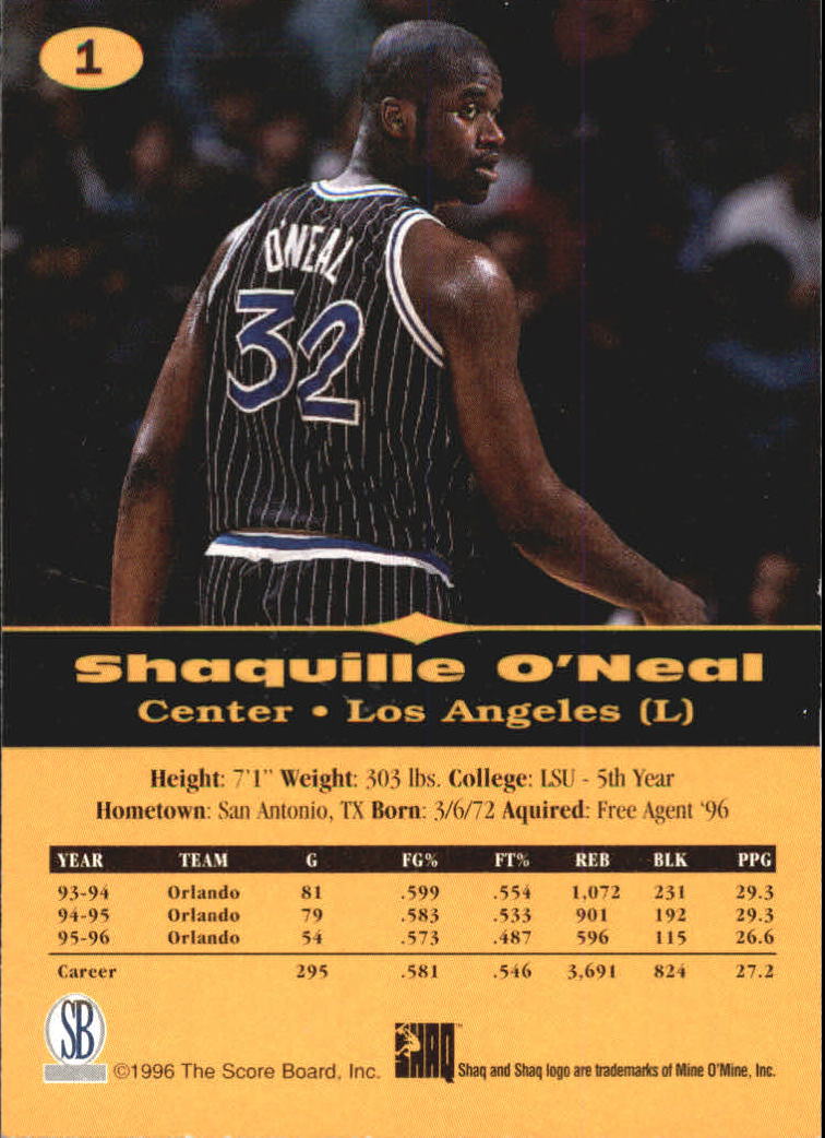 1996-97 Score Board All Sport PPF #1 Shaquille O'Neal back image