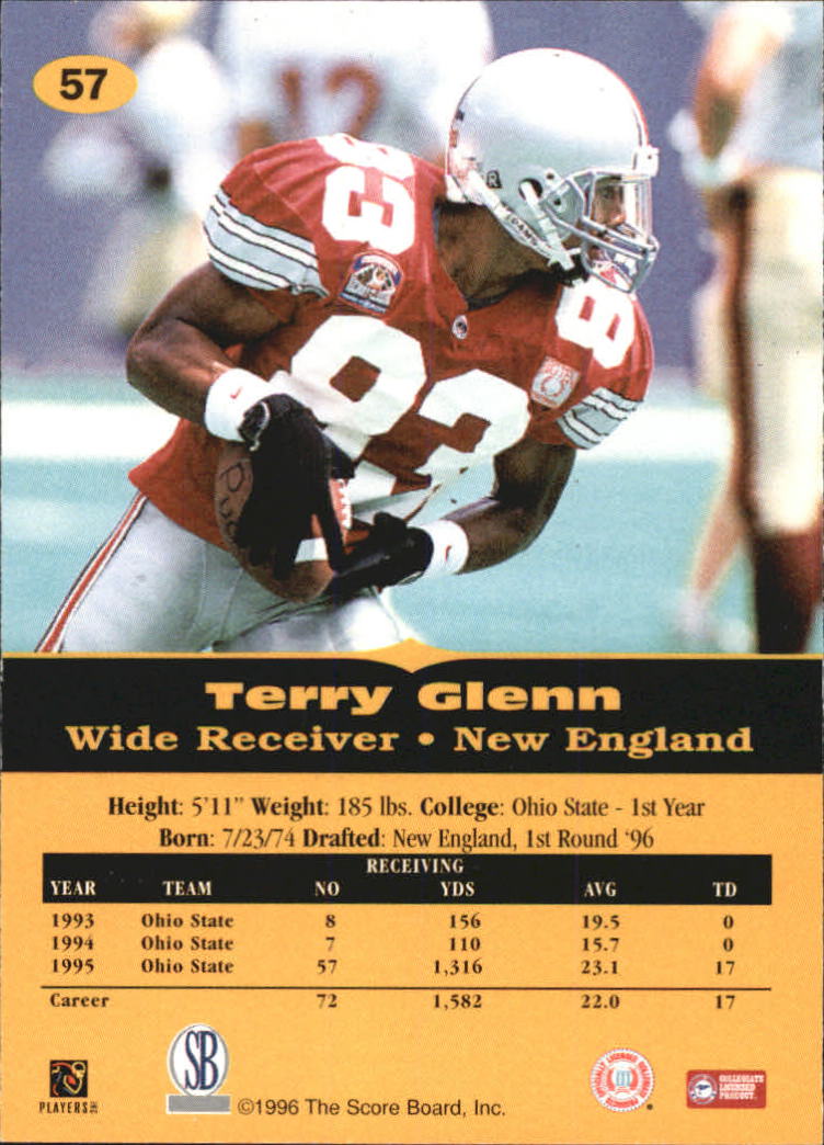 1996-97 Score Board All Sport PPF #57 Terry Glenn back image