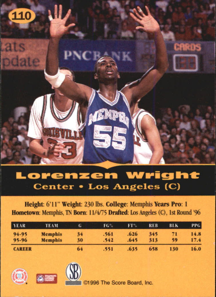1996-97 Score Board All Sport PPF #110 Lorenzen Wright back image