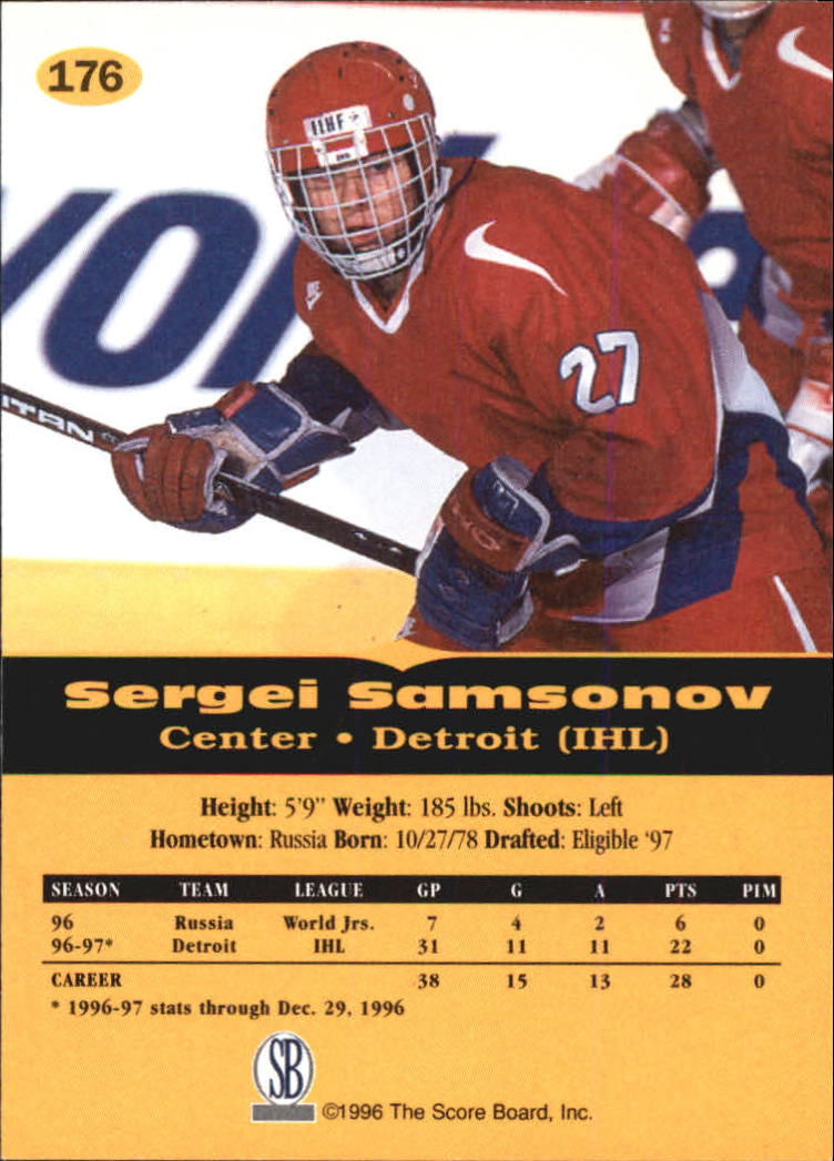 1996-97 Score Board All Sport PPF #176 Sergei Samsonov back image