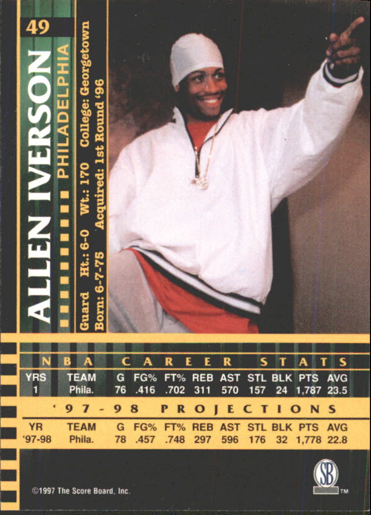 1997 Score Board Players Club #49 Allen Iverson back image