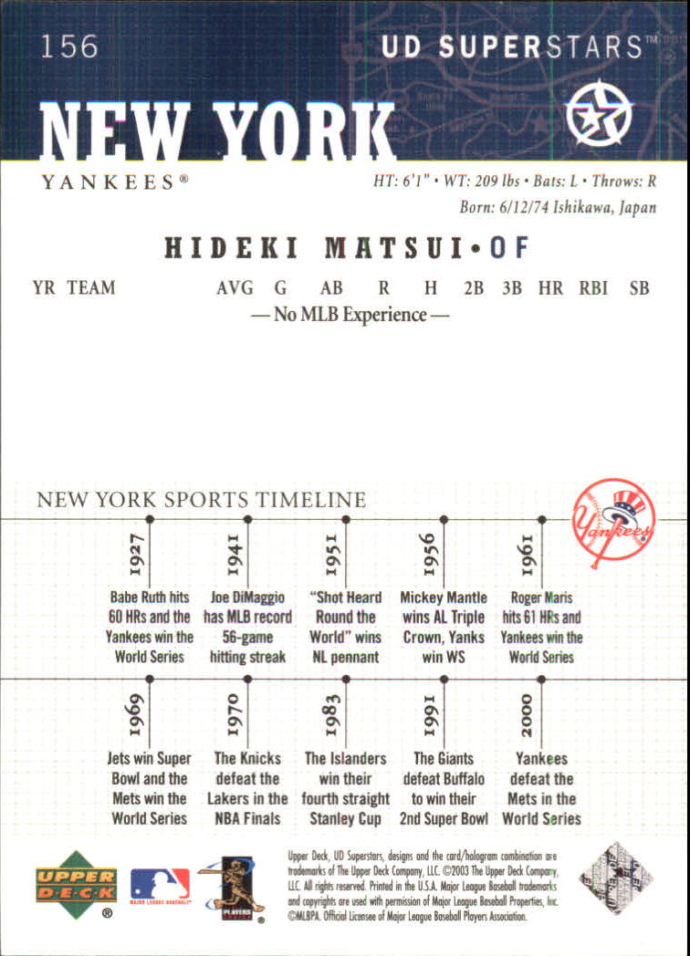 2002-03 UD SuperStars #156 Hideki Matsui back image